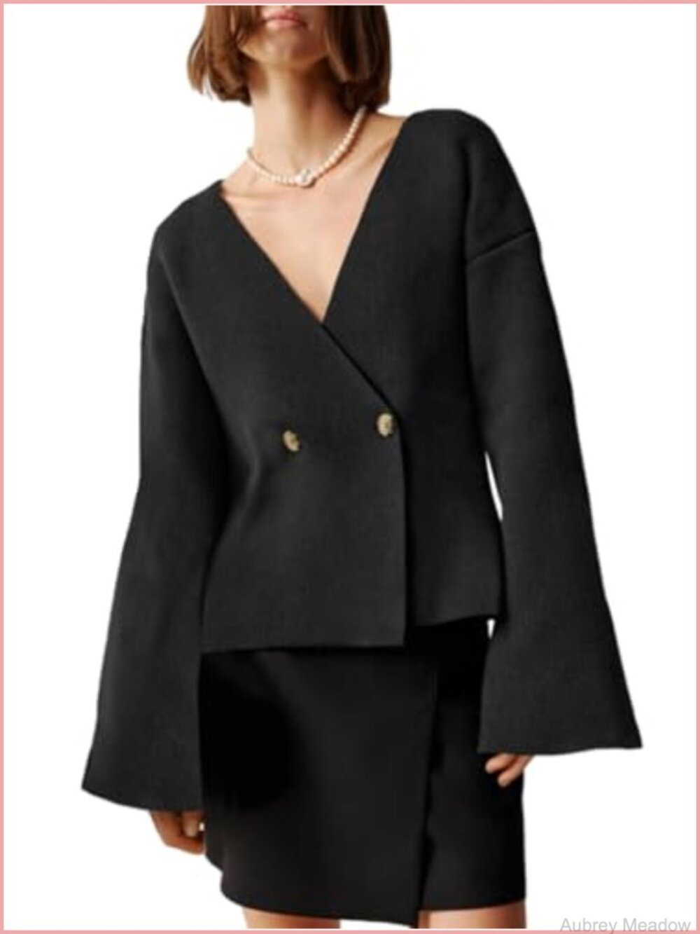 Womens Oversized Knit Cardigan Blazer Deep V Neck Bell Sleeve Open Front